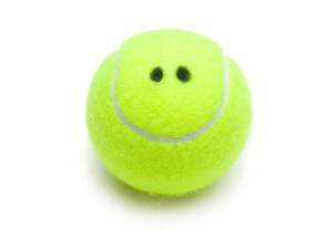 Smiling tennis ball on white background. Fun Fun.