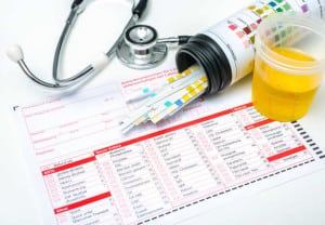 Check-up, Medical report and urine test strips