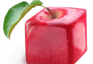 Cube apple on a white background