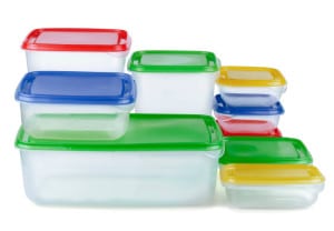 Stack of food plastic containers isolated on white
