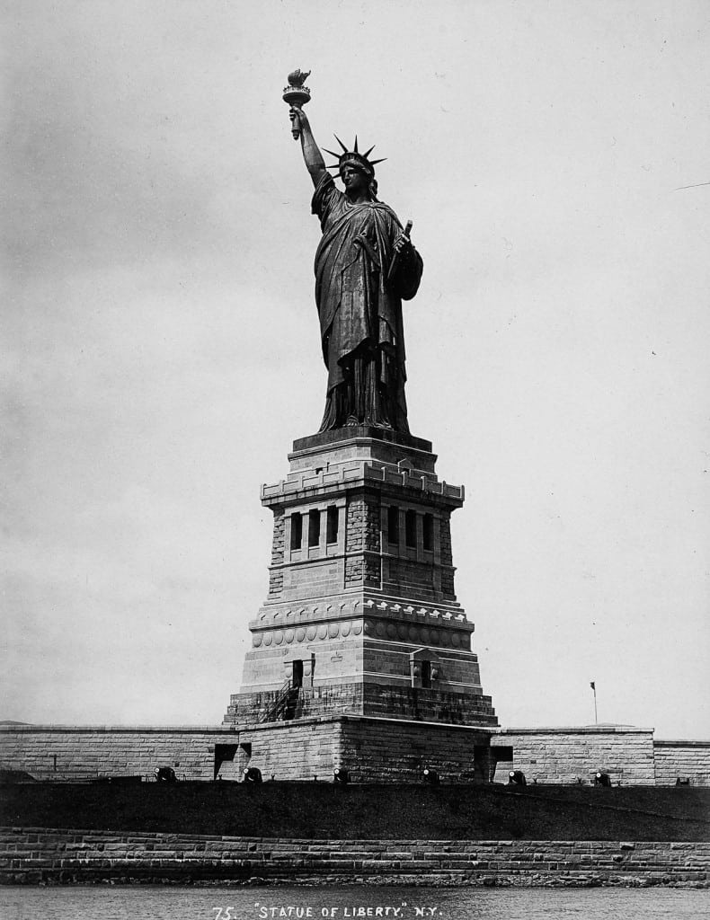 The Statue of Liberty on the Bedloe island in the bay of New York