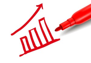 financial graphic with a red marker over white