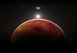 Planet Mars with moon, illustration