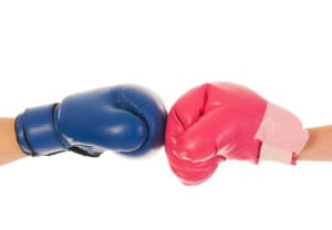Boxing couple isolated over white background