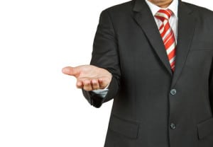 businessman with empty hand on white background