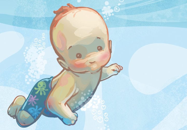 Un bebe nadando en una alberca
