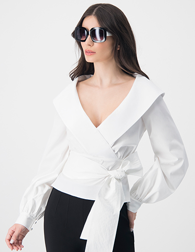 Off-The-Shoulder Wrap Shirt In White 