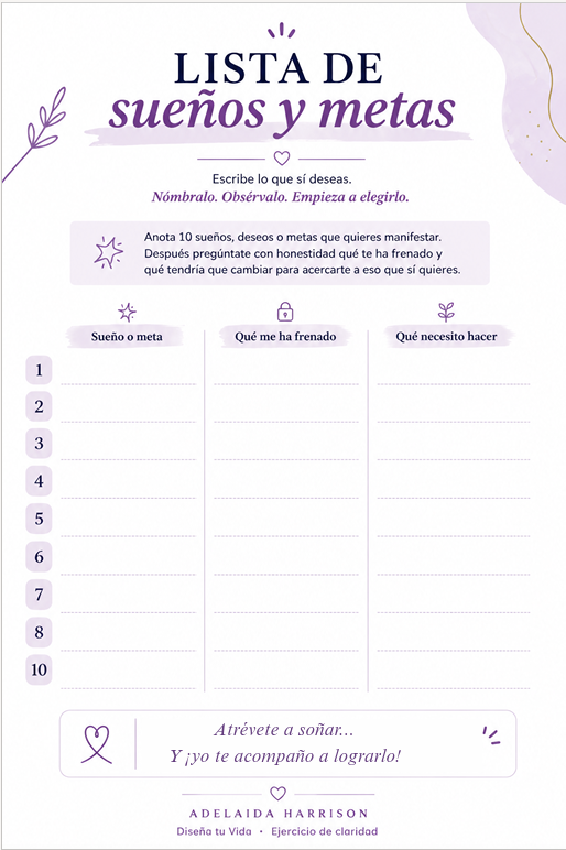 Lista de sueños y metas